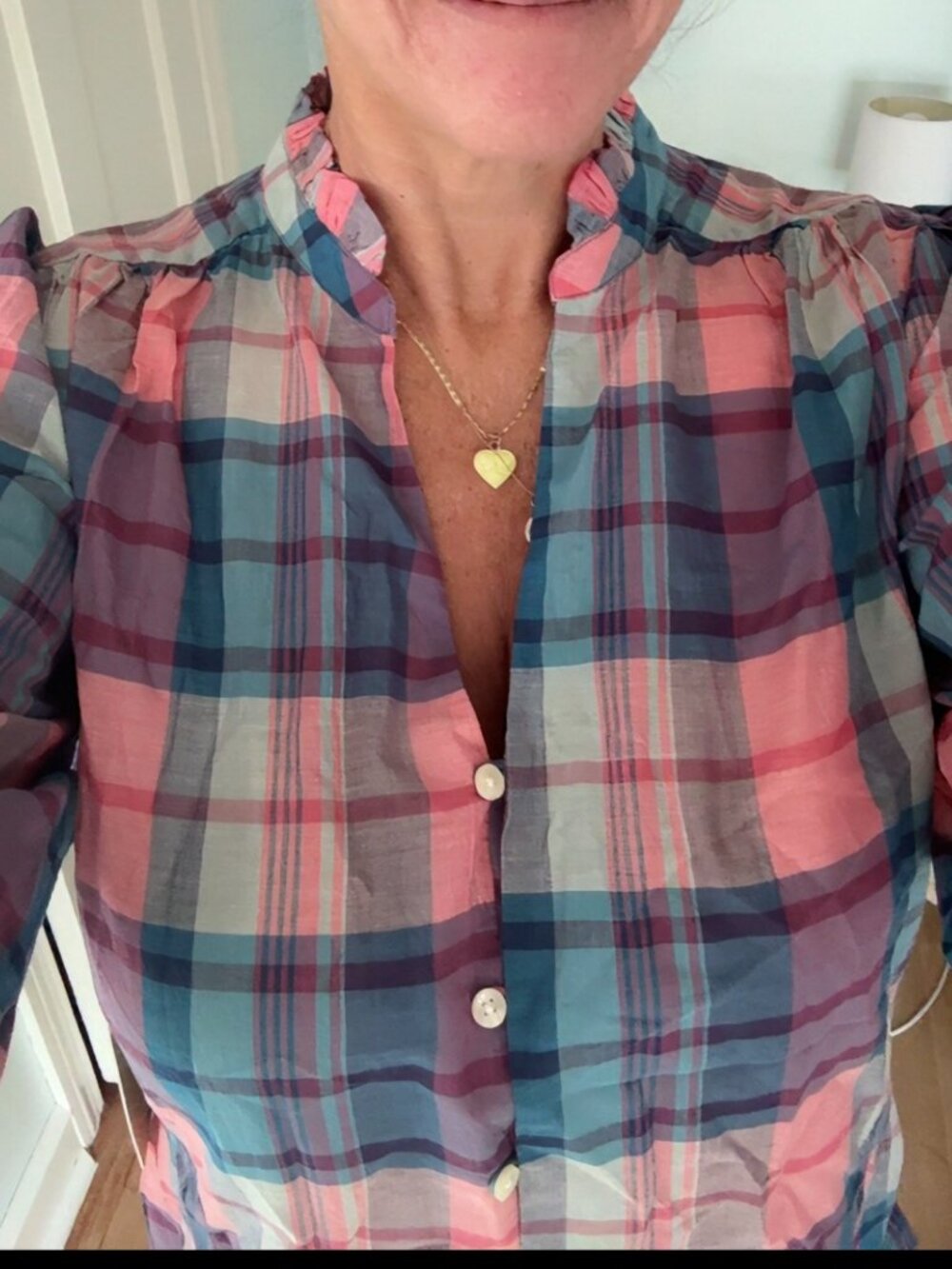 Trovata Plaid Ruffle Detail Long Sleeve Blouse - Picture 4 of 4